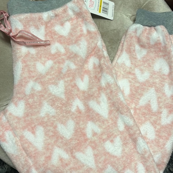 Ridiculously cozy pink and white heart pajama or house pants, soft fleece jogger - Picture 1 of 8